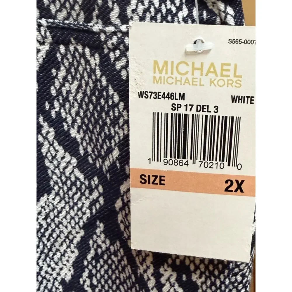 NWT Michael Kors Navy and White Snake-Print Pants 2X